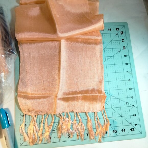 orange Scarf Fringe peach lightweight Women Hand Spun Cotton - Picture 3 of 7